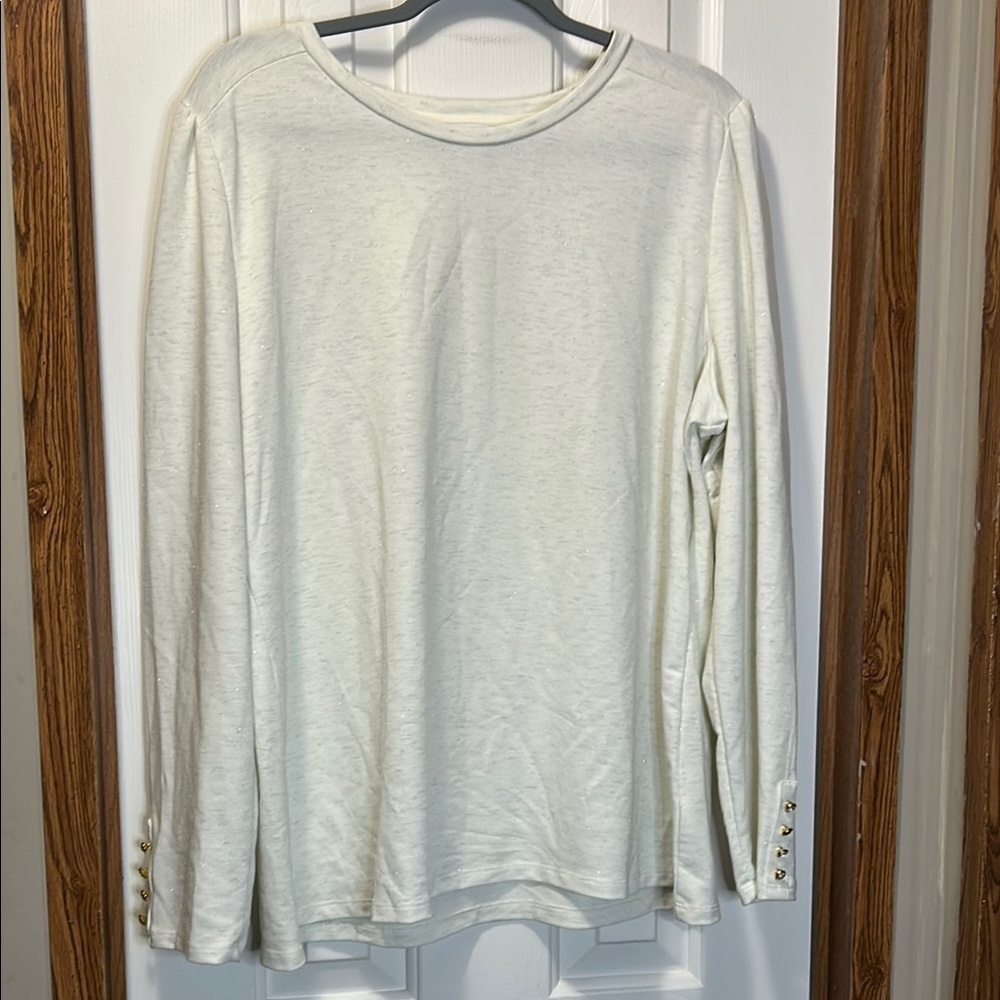 Liz Claiborne White Silver Blouse Classic Design EUC